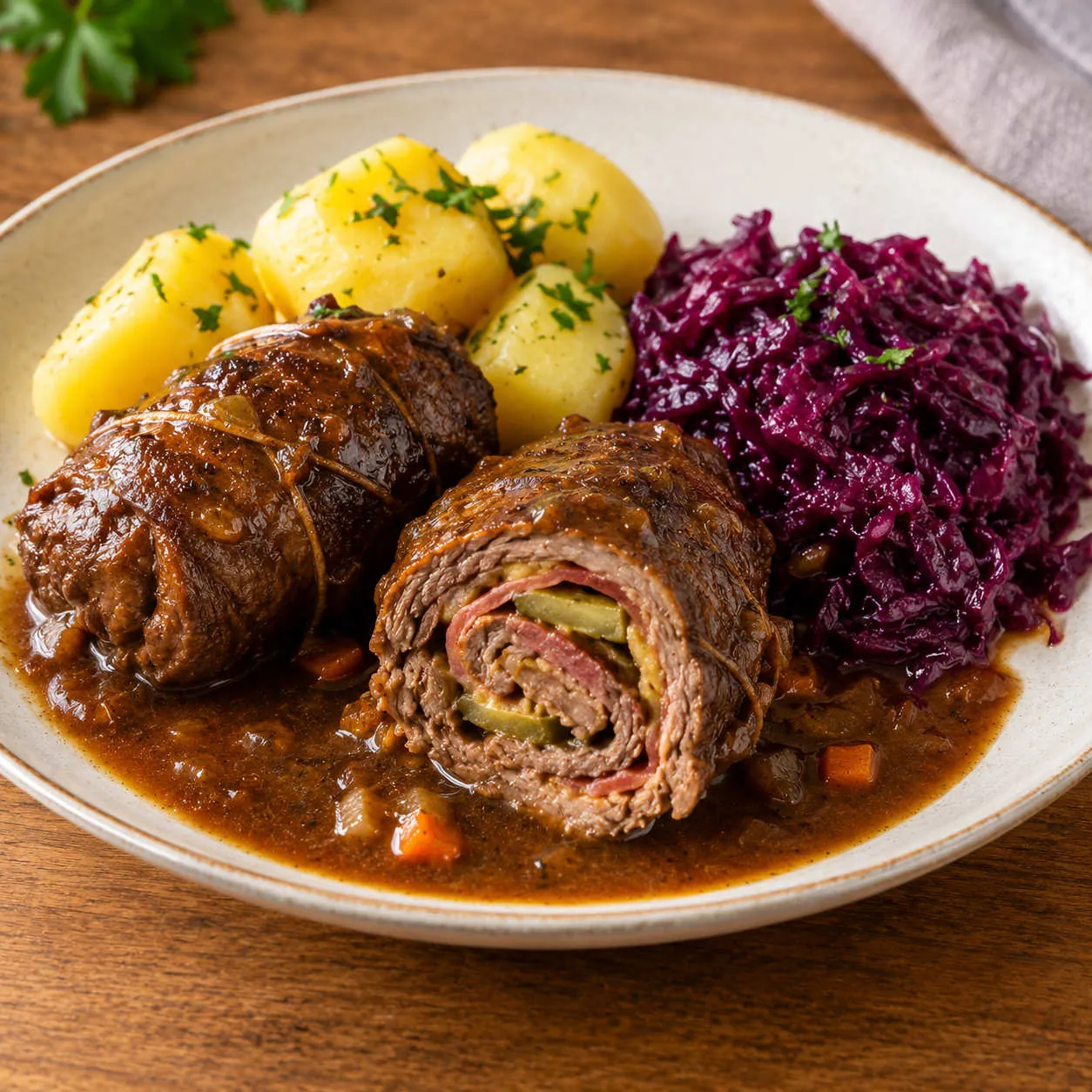 Rinderrouladen mit Rotkohl