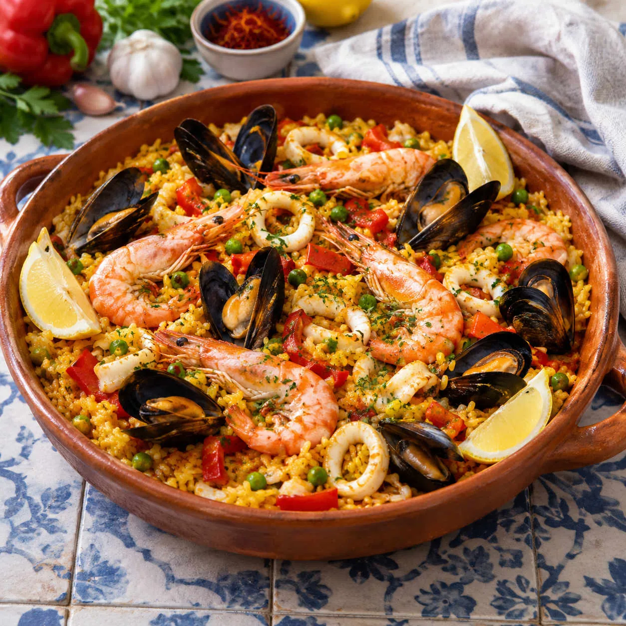Seafood paella