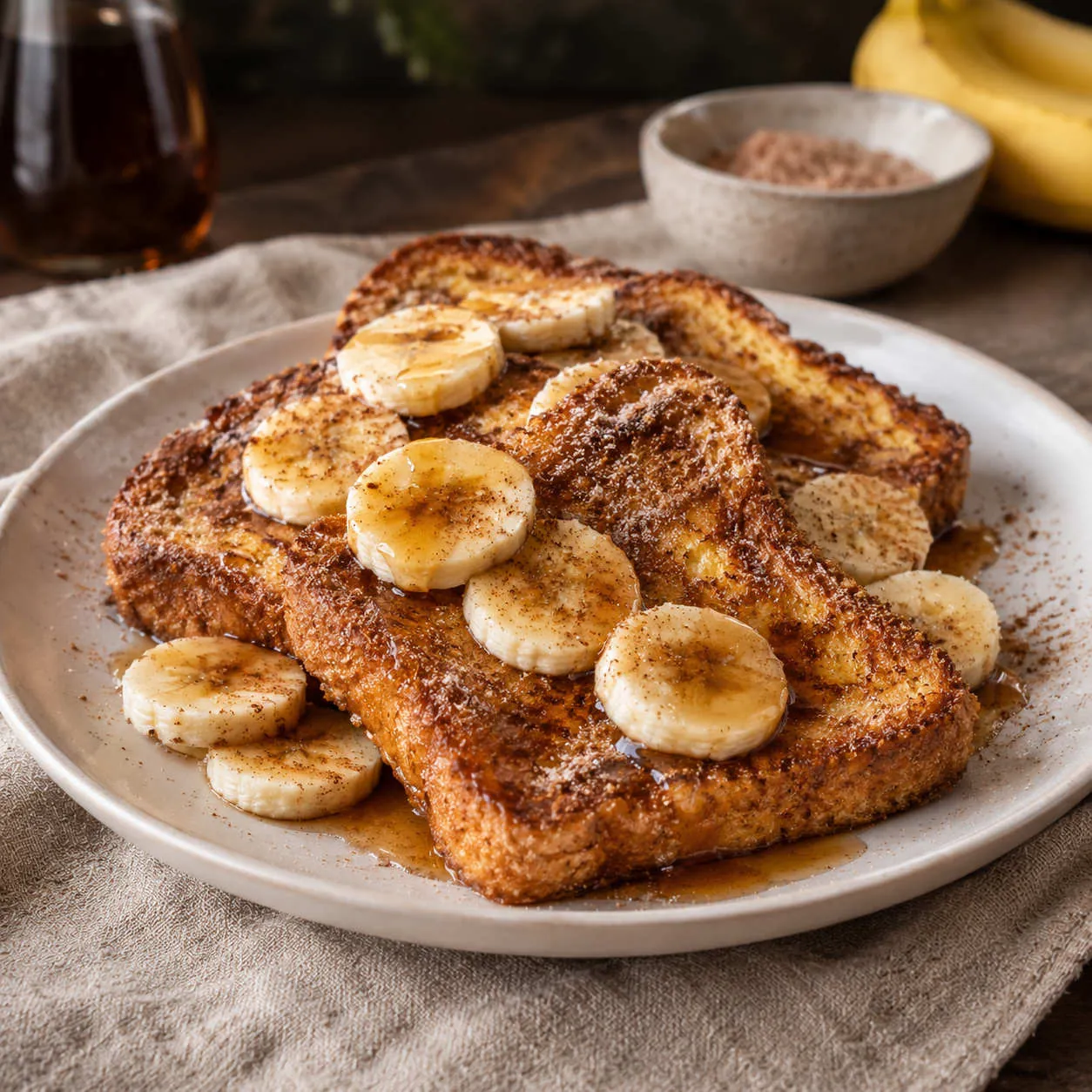French toast with cinnamon and banana