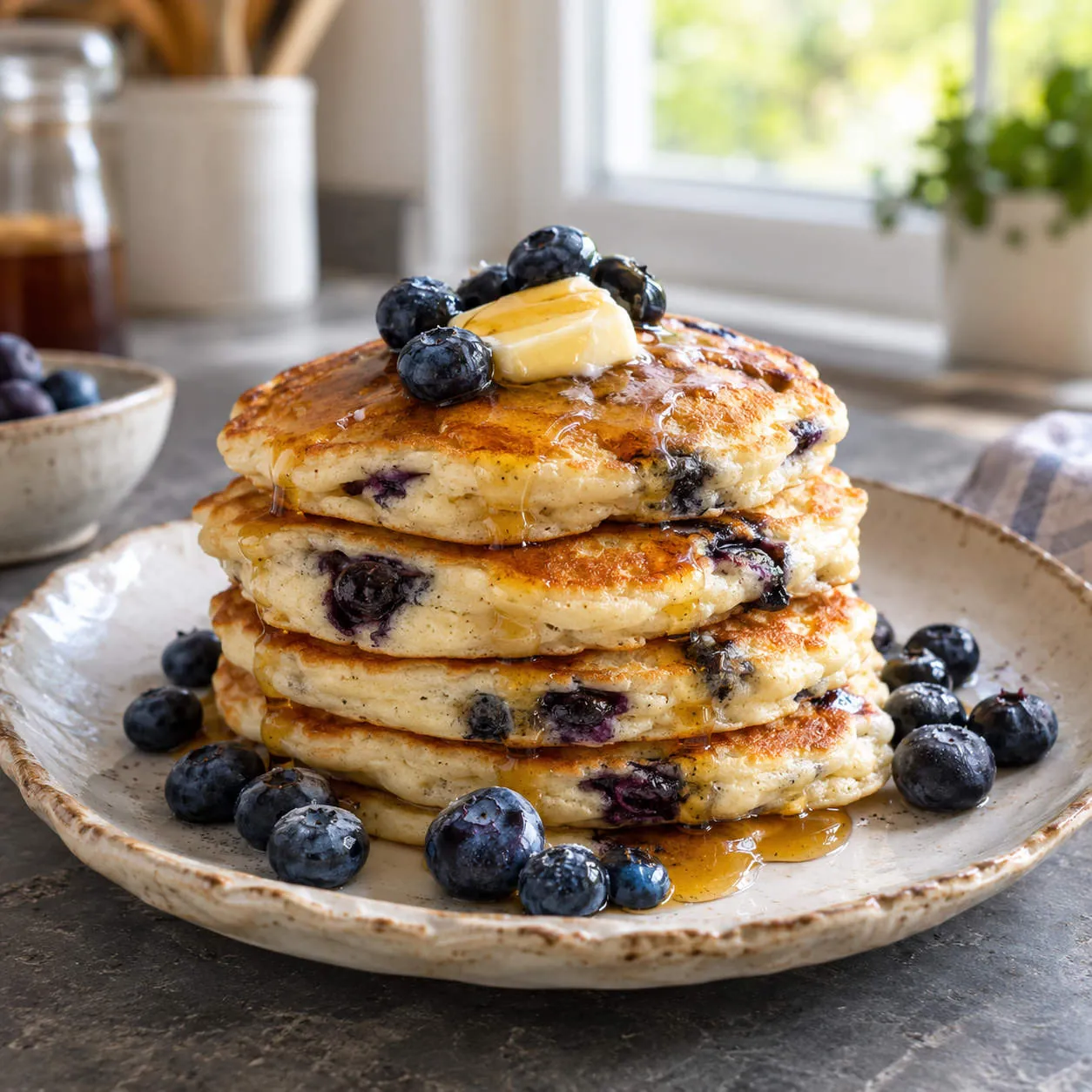 Buttermilk pancakes with blueberries