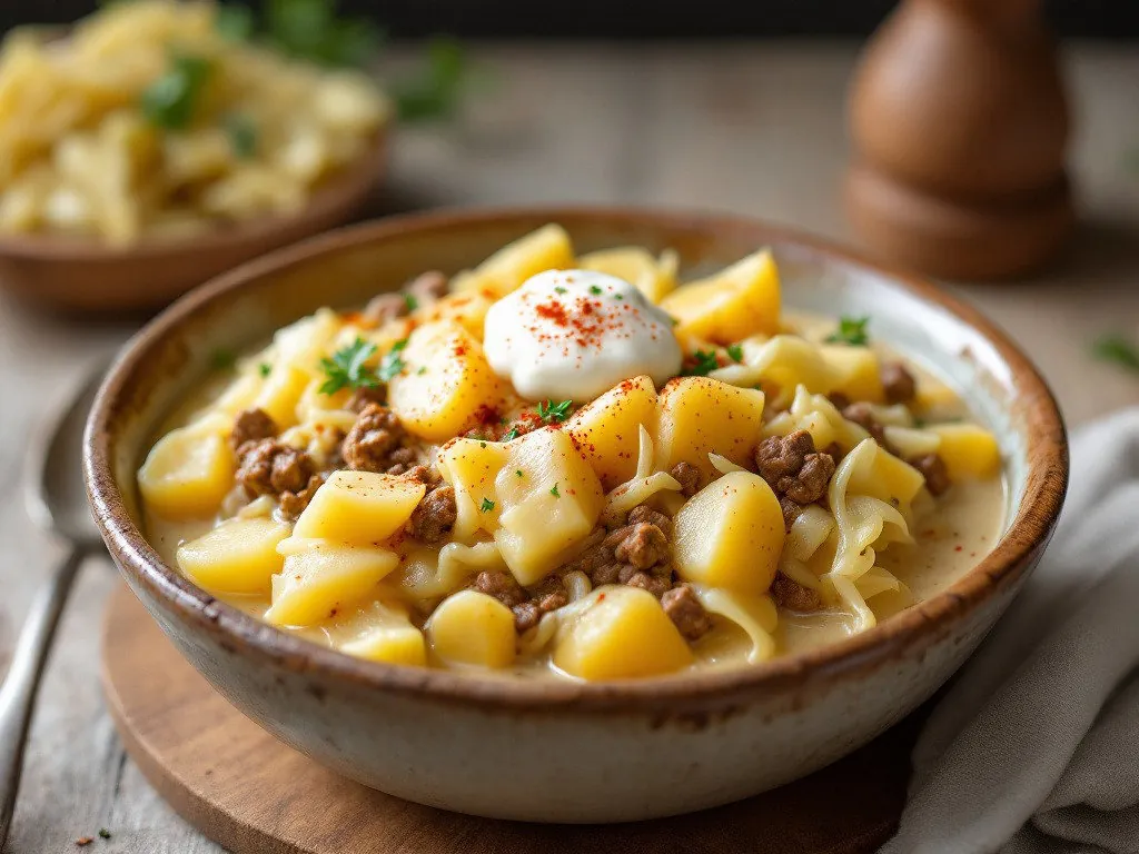 Cremiger Weißkohl-Kartoffel-Topf mit Hackfleisch