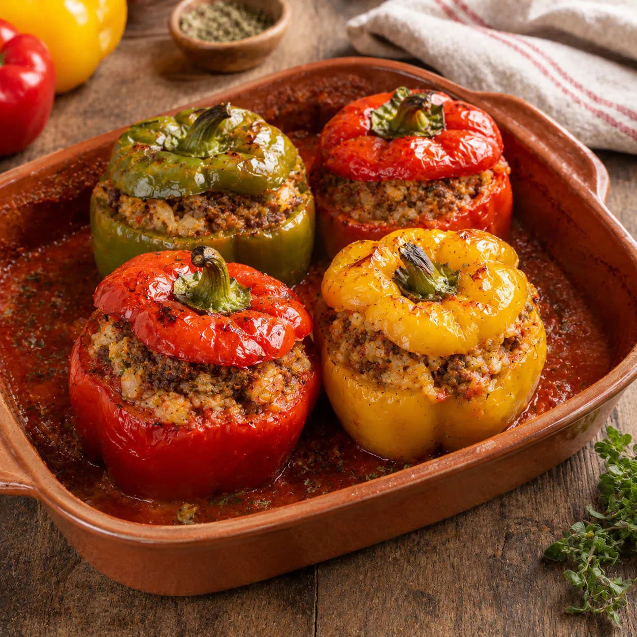 Stuffed peppers in tomato sauce