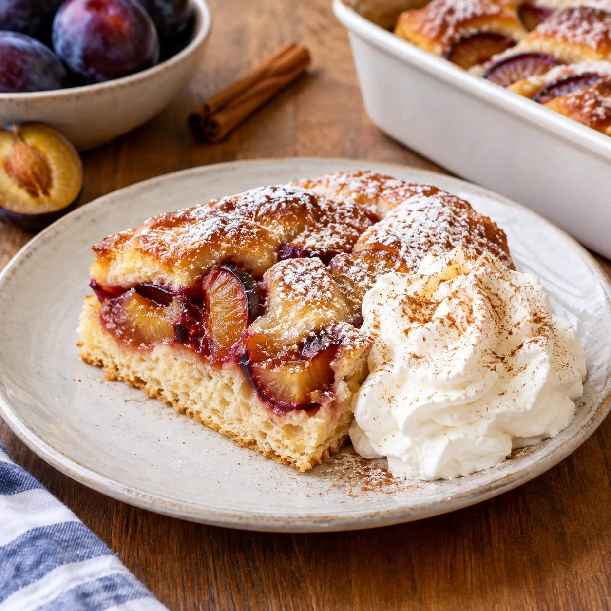 Pflaumenkuchen mit Zimtsahne aus Hefeteig