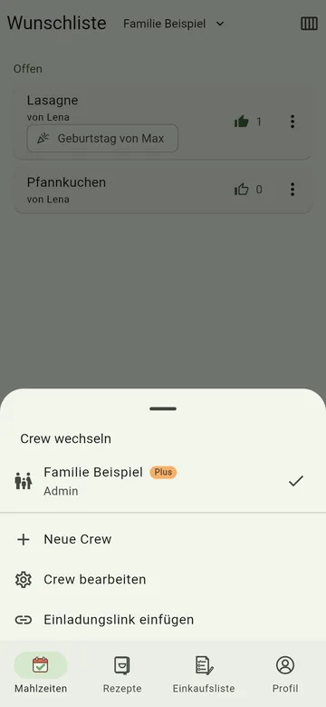 Crew wechseln, anlegen oder bearbeiten