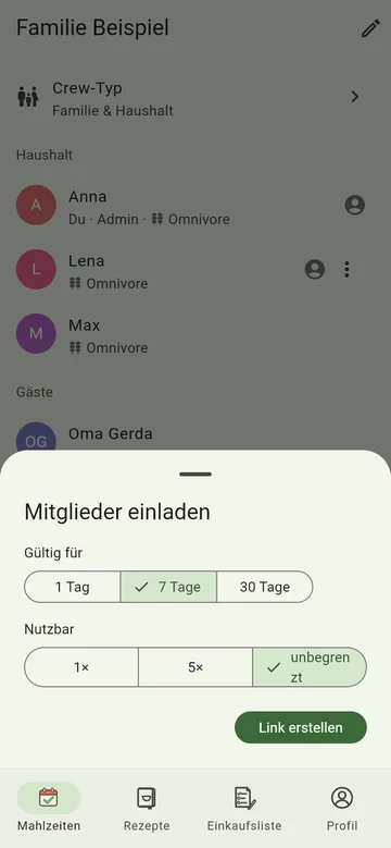 Einen Einladungslink erstellen