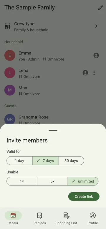Creating an invitation link