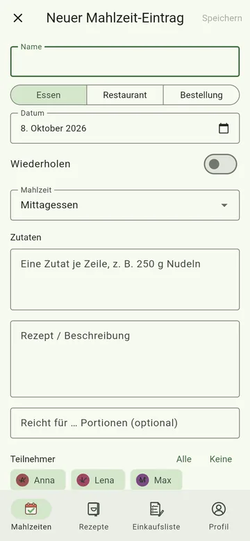 Neuer Eintrag: Essen