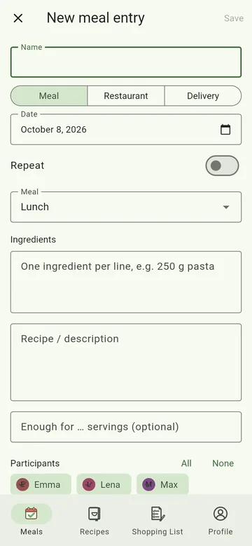 New entry: meal