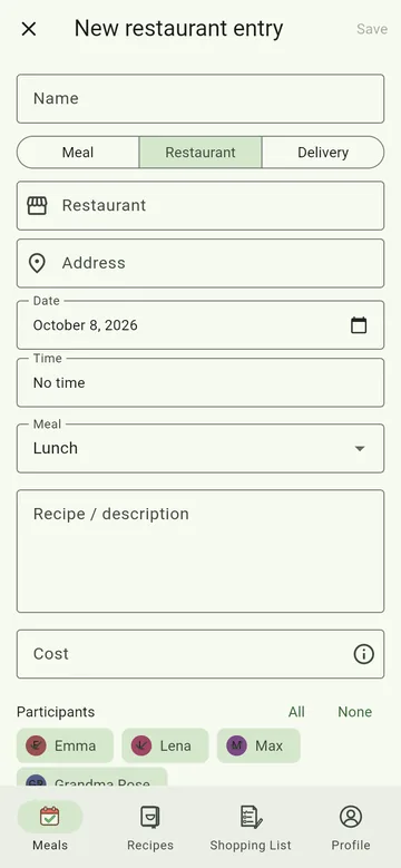 New entry: restaurant