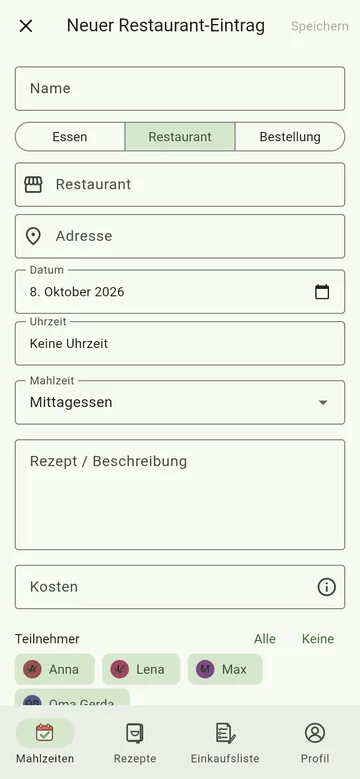 Neuer Eintrag: Restaurant