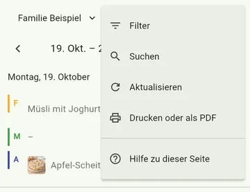 Das Menü ⋮ der Mahlzeiten