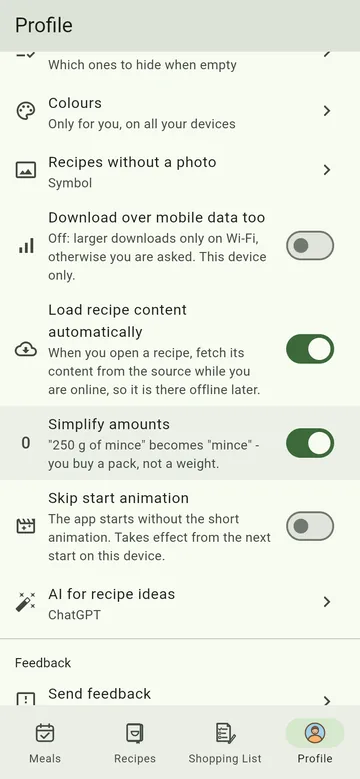 More settings
