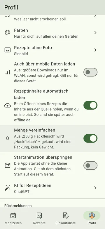 Weitere Einstellungen