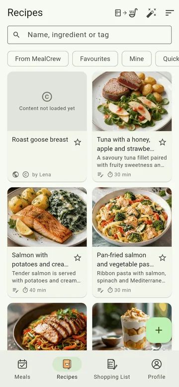 The recipe list