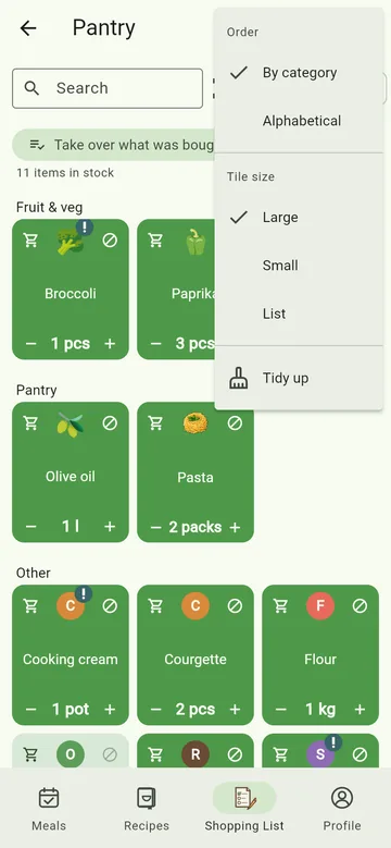 The pantry menu